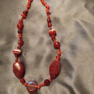Red 3 Toned Beaded with Lobster Claw closure Necklace